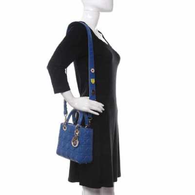 FASHIONPHILE Christian Dior Lambskin Cannage Lady Dior Blue