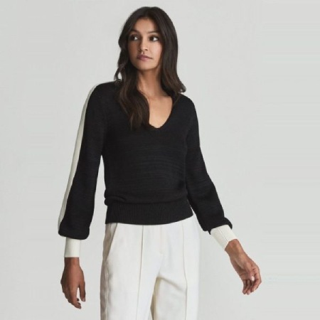 Reiss Taylor Contrast Trim Knitted Jumper Black Review